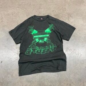 Stüssy Black Green Graphic T-Shirt Y2K Streetwear Regular Fit L